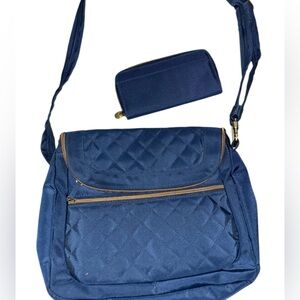 Travelon Anti Theft Quilted Navy Crossbody Bag with Matching Travelon wallet